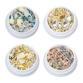 4 Boxes 3D Nail Art Rhinestones Multi Shapes Nail Charms Nail Art Metal Studs Tiny Nail Pearls Nail Caviar Beads Sparkle Nail Gems Nail Art Decorations for Women Girls