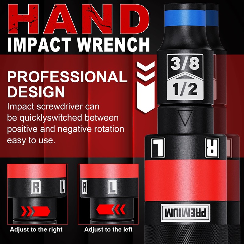 Aurlloct 1/2 Inch Manual Impact Driver Set, Impact Screwdriver Kit,