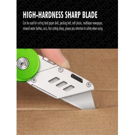 FantastiCAR Folding Utility Knife, Quick Blade Change Box Cutter, Anti-slip Metal Body, with Safety Lock and 5 Extra Blades (Spring Green)