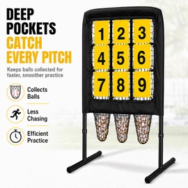 Malletra 9 Hole Baseball Pitching Net with Pitching Target, Adjustable