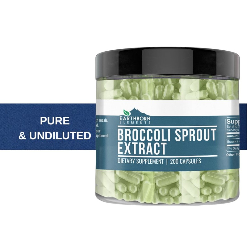 Earthborn Elements Broccoli Extract 200 Capsules, Pure & Undiluted, No