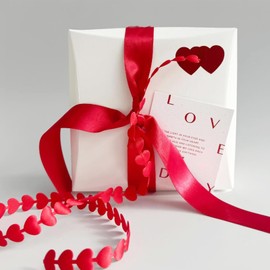 2 Rolls Red Love Heart Ribbon for Valentine's Day Holiday Ribbon Embossed Love Ribbon Gift Bouquet Decorations Heart Shape Ribbon Home Decoration 0.6 in*11yd