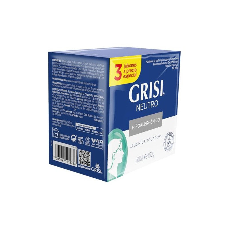 GRISI Neutro Jabón Tripack, 150 gr, blanco