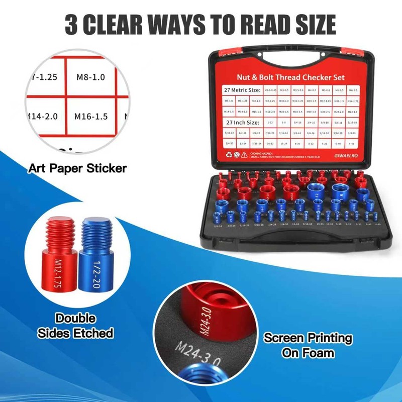 Nut and Bolt Thread Checker - 54 PCS Nut and