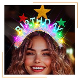 Zoestar Light Up Happy Birthday Headband Led Star Birthday Party Hair Accessories Women (Colorful, One Size)