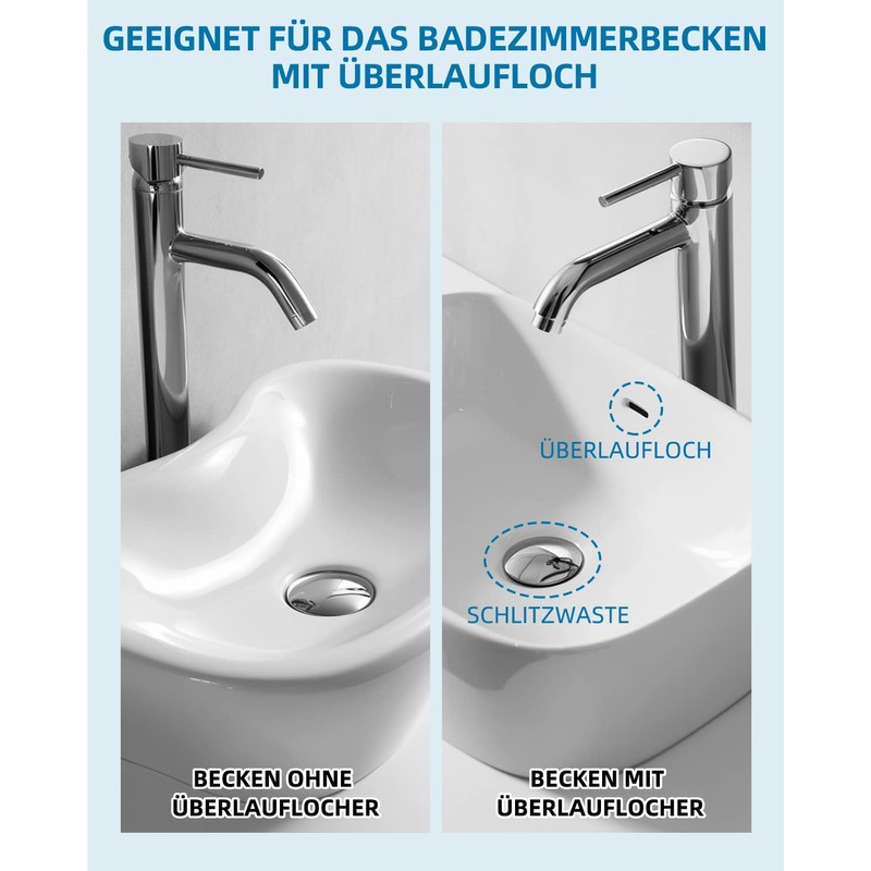 Hibbent Washbasin Drain Set, Universal Drain Fitting with Overflow, 1