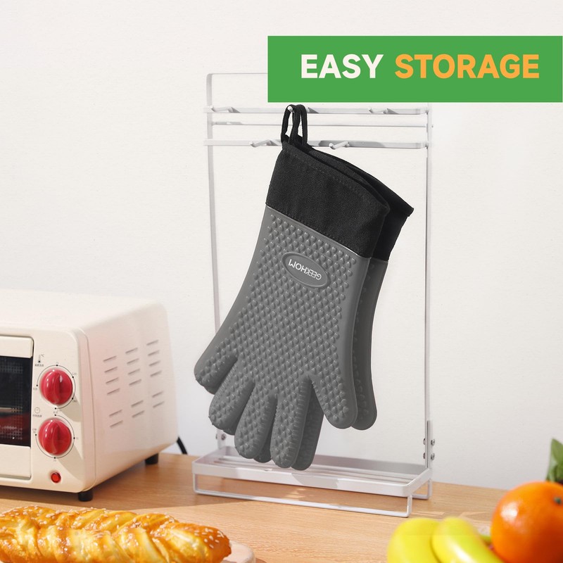 GEEKHOM BBQ Gloves Heat Resistant Oven Mitts - Silicone Grilling
