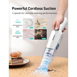 Aspiron Cordless Handheld Vacuum, 24KPA Powerful Car Vacuum, 2-Speed, 2 Charging Methods, Wireless Charger, Ergonomic Handle, Portable Rechargeable Vacuum Cleaner for Car, Home, Ivory