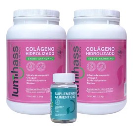 Pack 2 Colágeno Hidrolizado Lumihass 2 Botes Sabor Arándano 1.2 Kg + Détox Regalo I 48 Porciones I Omega 3 + Aguacate + Magnesio + Acido Hialurónico +