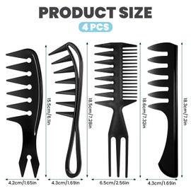 4 PCS Hair Styling Combs Set, 4 Styles Wide Tooth Barber Comb Black Texture Combs with Double Side Tail Hairstyling Wide Tooth Comb Afro Pick for Men Women Beard Hairstylist Tools