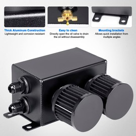 JDMON AN8 1.2L Dual Filter Engine Oil Catch Can Tank, Large Dual Breather Twin Baffle Oil Reservoir Tank, Black