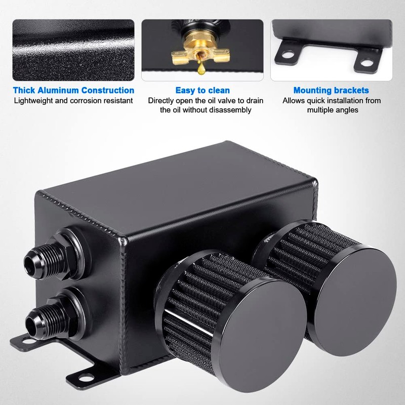 JDMON AN8 1.2L Dual Filter Engine Oil Catch Can Tank,