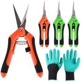 4-piece garden shears set, professional pruning shears with gloves, harvesting shears with curved titanium-coated blades, heavy-duty trimming scissors, gardening hand scissors for tree branches