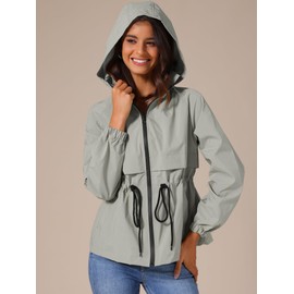 Allegra K Women's Rain Jacket Zipper Lightweight Outdoor Hiking Hooded Windbreaker Raincoat Small Grey
