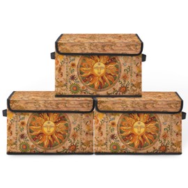 Dawuyu Stackable Clothes Storage Bins with Lids,Closet Organizers Fabric Box for Home and Office,Blanket Clothes Organizers,Under Bed Storage Containers 3 Pack(Sun).