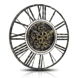 Moving Gear Large Wall Clock 20inch/50cm Bronze, Decorative Wall Clocks for Living Room, Unique Farmhouse Steampunk Metal Wall Clock Decor, Office Wall Clocks