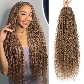 Boho Faux Locs Crochet Hair: 24 Inch Goddess Soft Locs for Black Women,8 Packs Pre Looped Bohemian Locs with Curly Ends and 3 Flying Curls（24 Inch, OT30/27)
