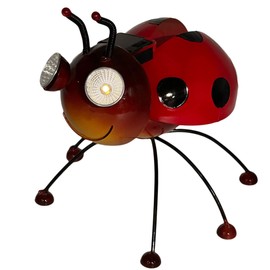 Galt International Red Ladybug Metal Garden Statue w/Solar LED Lights Yard, Patio, Lawn and Garden Decor and Ornament, Outdoor and Indoor Statue