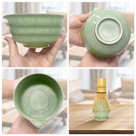 Matcha Whisk Set Green 6PCS Matcha Whisk and bowl(Chawan) With Matcha Spoon and sifter Matcha Kit for Ceremony Matcha Tea Set Gift for Matcha Lovers