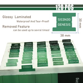 Bible Index Tabs New Old Testament Catholic Bible Labels Self-Adhesive Sticker Glossy Laminated 120 Pcs - Green Palette Theme