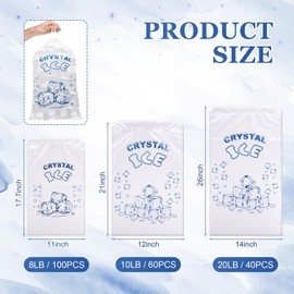 Amylove 200 Count Ice Bags Bulk with Drawstring Assorted 8 & 10 & 20 lb Heavy Duty Plastic Ice Bag Pouch for Machine Freezer Storage Camping Party Events Daily Use