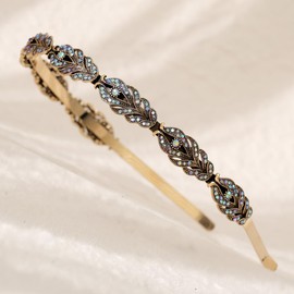 Cezesuja Rhinestone Headband Flower Design Crystal Wedding Bridal Bridesmaids Hairband Headpieces Simple Design Daily hair accessories (Old Gold+AB Rhinestone)