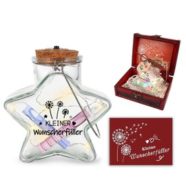 LED Wish Filler Money Gift Decorative Bottle with Cork and Small Wish Filler Paper Stars in Vintage Treasure Chest Gift for Birthday Christening Communion Confirmation Youth Consecration Wedding