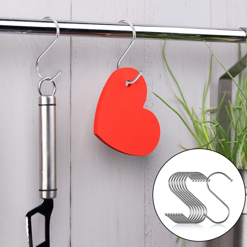 WELANE Silver S Hooks, 20 PCS Stainless Steel S Shaped
