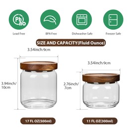 piconesper 1 PC Small Glass Storage Jars with Airtight Lids, 17 fl oz (500ml) coffee container with Wooden Lid, Glass Pantry Canister for Beans, Rice, Sugar and etc