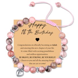 VEEDOFA 18th Birthday Gifts for Girls, Girls' Adjustable Pink Zebra Stone Bracelet, Natural Beads, Hypoallergenic Weaving Buckle, Lightweight Jewelry for School Days & Birthday Gifts