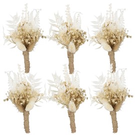 Rinlong 6Pcs Dried Flower Boutonniere for Men Wedding Boho Fall Groom Boutonnieres Beige Rustic Bunny Tail Boutonniere with Pins for Prom Homecoming Wedding