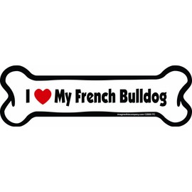 Imagine This Company I Love My Breed Bone Shaped Pet Magnet; Removable Magnets for Cars, Fridges, Lockers & More, Stylish Pet Inspired Car Accessories, 2 x 7 inches, White/Black, French Bulldog
