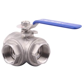 DERNORD 3-Way Ball Valve, T Mounting Pad, Stainless Steel 304 Female Type for Water, Oil, and Gas with Vinyl Locking Handle (1 1/4 Inch NPT)