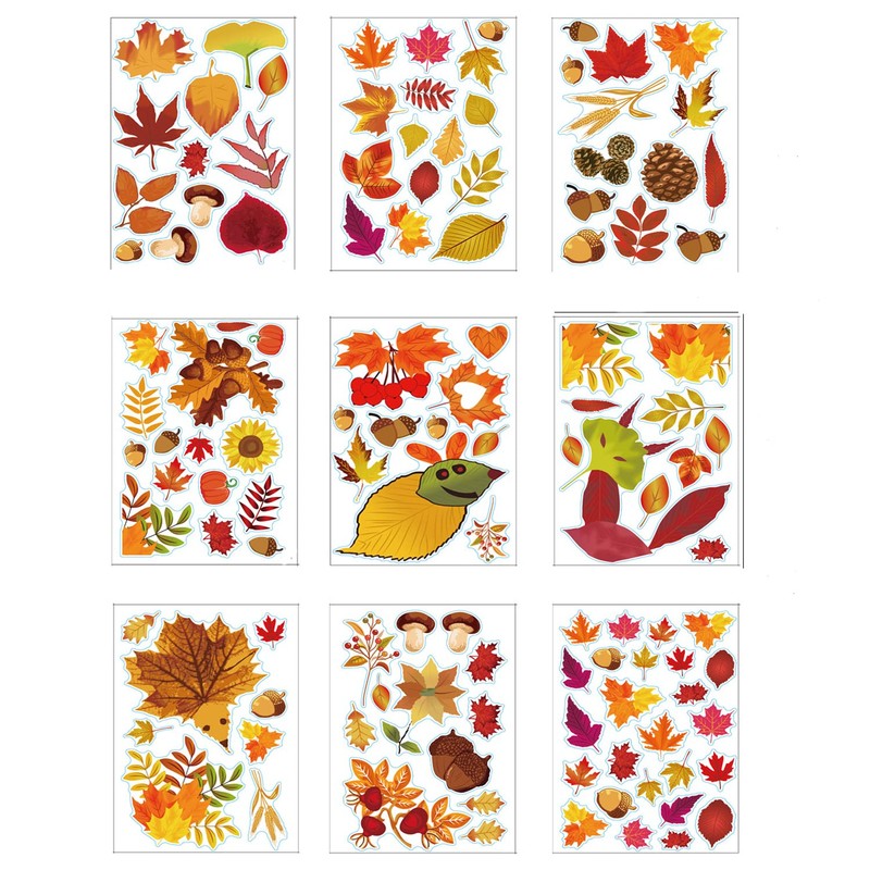9 Sheets/122PCS Autumn Leaves Window Clings Decals Decorations Double-Side Fall