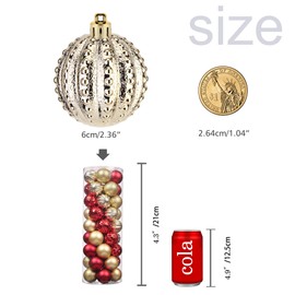 45Pcs 6cm/2.36inch Christmas Balls Glitter Christmas Tree Ornaments Hanging Christmas Home Decorations for Home House Bar Party（Red/Gold