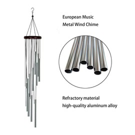 Decorative garden chime with 12 aluminium tubes, gold/silver/coloured, for hanging chimes in the home, patio, garden (Silver)