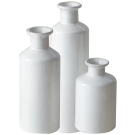 Whtie Ceramic Vases Set of 3, Modern Rustic Farmhouse Home Decor, Small Flower Vases for Decor, Farmhouse Vase for Living Room, Fireplaces Decor, Bookshelf, Table Decoration