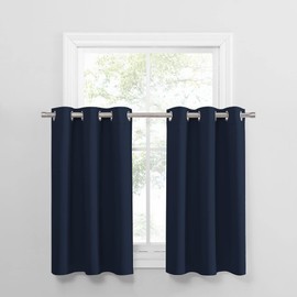 PONY DANCE Short Curtain Tiers - (34 by 36 inches, Navy Blue, Pack-2) Half Window Covering for Kitchen/Bathroom