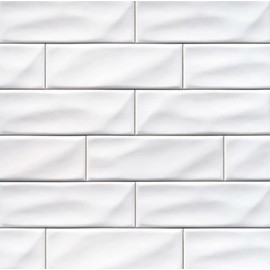 4x12 White Cool Subway Ceramic Wall Tile 3D Design Glossy Finish for Kitchen backsplash, Bathroom Shower, Accent Wall (1 Piece)