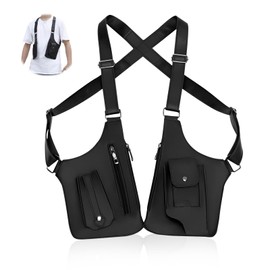 Wshxjzyay Double Shoulder Armpit Bag for Men, Anti-theft Bag with Double Shoulder Straps, Anti Theft Harness for Men Leather, Anti-theft Harness Wallet (Black)
