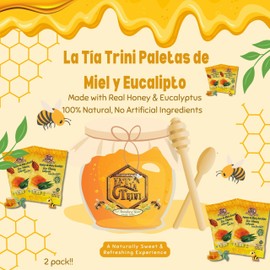 La Tía Trini Paletas de miel y eucalipto (Honey & Eucalyptus Lollipops) – 2 Pack (10 Each) – Made with Natural Ingredients – No Artificial Preservatives or Flavors – Soothing & Refreshing Candy