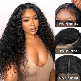 9x6 Glueless Wigs Human Hair Pre Plucked Pre Cut 200 Density Hd Water Wave Lace Front Wigs Human Hair Ready to Wear Wigs Glueless Human Hair for Women Bleached Knots 20 Inch