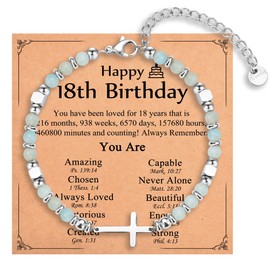 IKIATY 18th Birthday Decorations for Girls, Happy 18th Birthday Gifts for 18 Year Old Girls, Christian Cross Bracelet Birthday Presents Trendy Stuff