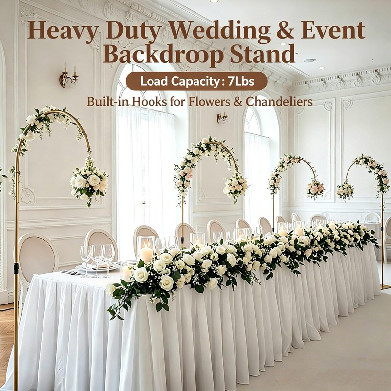 Heavy Duty Half Wedding Arch Stand Versatile Adjustable 5.6-7.6FT Hook