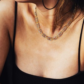 dnswez Chain Necklaces, Two Tone Gold and Silver Necklace Vintage Link Chain Necklace for Women Cable Necklace Adjustable Jewelry Gifts (Paperclip-A)