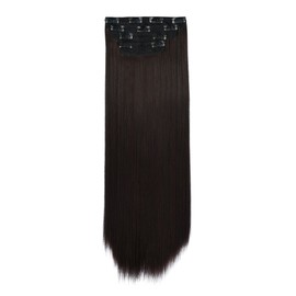 REECHO 20" Straight Long 4 PCS Set Thick Clip in on Synthetic Hair Extensions Dark Brown with Little Reddish
