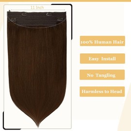 Anrosa Fish Line Hair Extensions Real Human Hair 20Inch Invisible Wire Brown Hair Extensions Straight Transparent Headband Adjustable Clips Human Hair For Head Chocolate Brown Color #4 110G