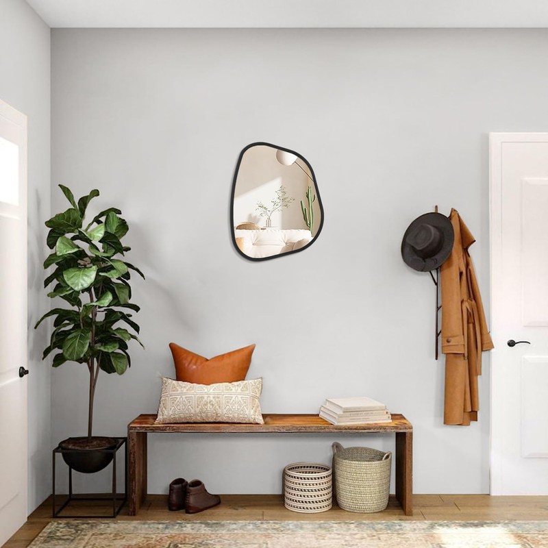 HLFMVWE Asymmetrical Mirror for Wall Irregular Oval Wood Frame Modern