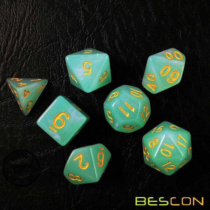 Bescon Moonstone Dice Set Peacock Blue, Bescon Polyhedral RPG Dice