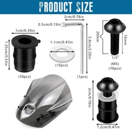 MotorcycleWindshieldScrew Kit 10-Piece-Universal AluminiumWindscreen Bolts&Nuts withM5 Spanner|Heavy-Duty Fairing Fasteners forYamaha,Honda,Kawasaki,Suzuki Bikes|DurableWindscreen Deflector Fixing Kit